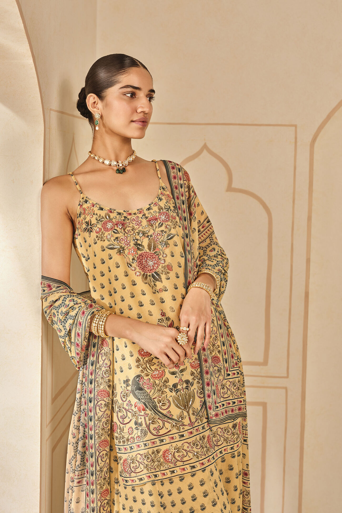 Arzoo Printed Bemberg Sharara Set, Yellow, image 5